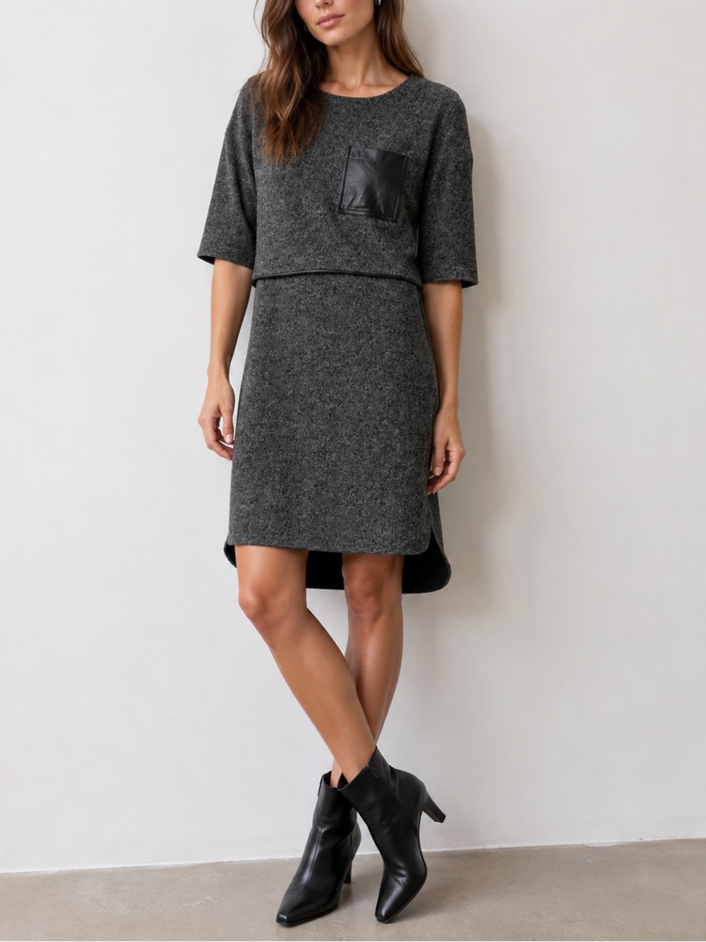 Madewell Charcoal Short-Sleeve Knit Dress with Leather Pocket Size Small